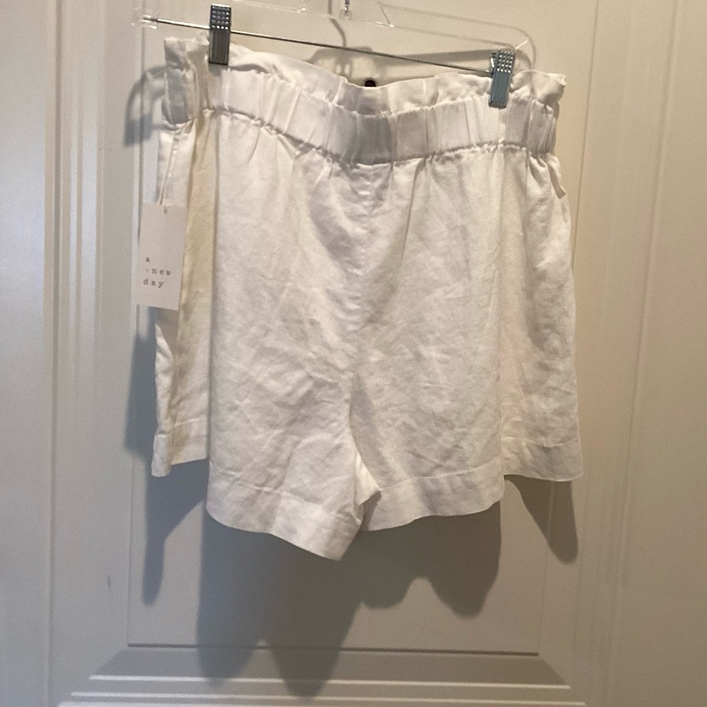 a new day White Paperbag High-Waist Linen Shorts